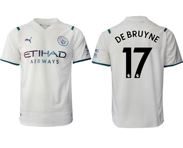 Men's Manchester City #17 Kevin De Bruyne 2021/22 White Away Soccer Jersey